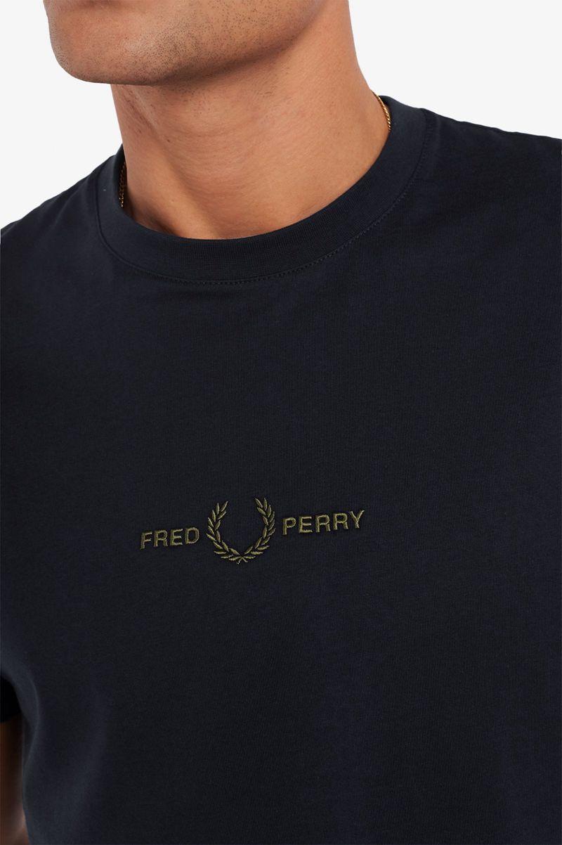 Navy Fred Perry Embroidered Men's T Shirts | PH 1653QMAZ